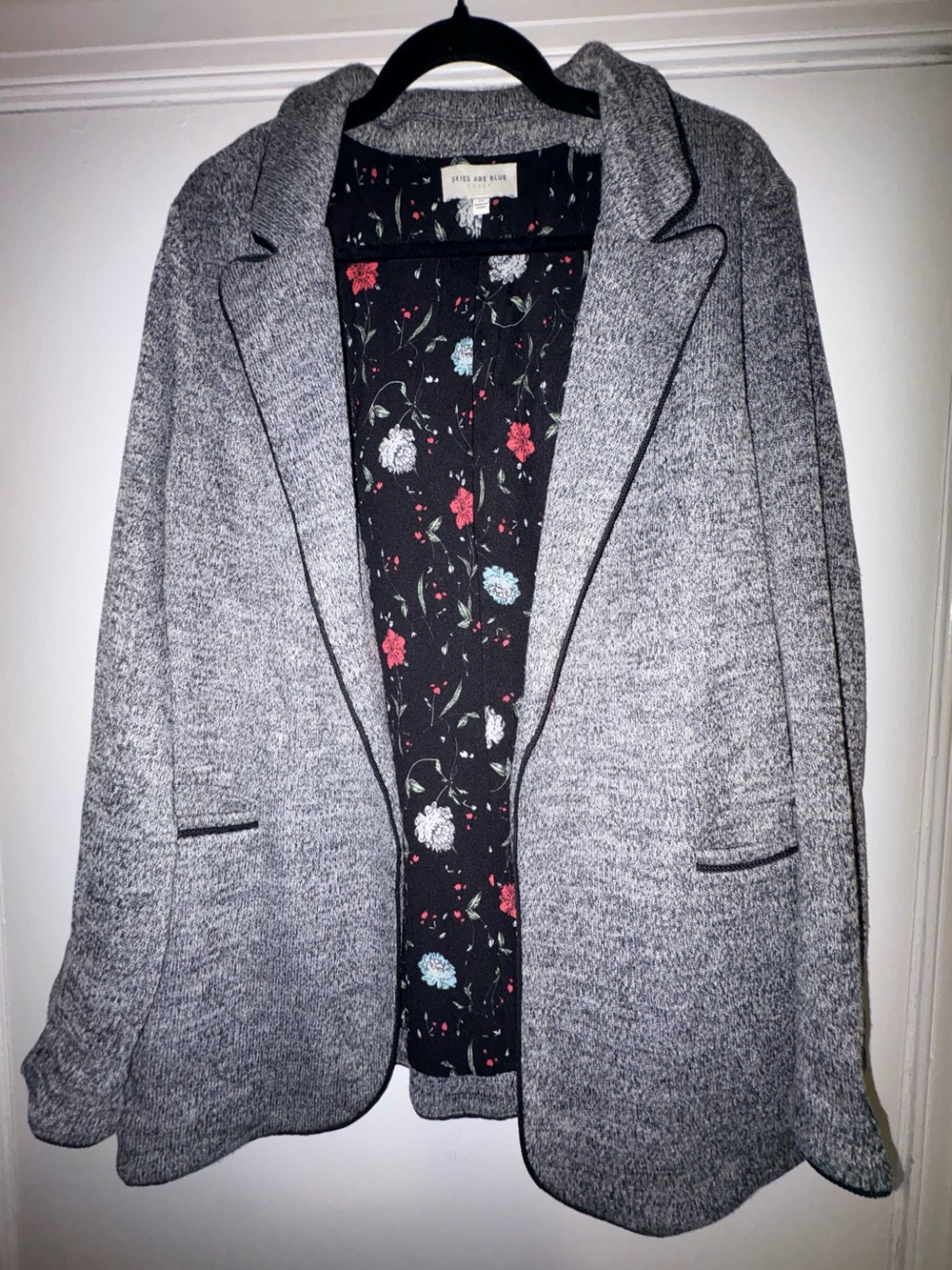 Grey Knit Blazer Jacket - Floral Lined